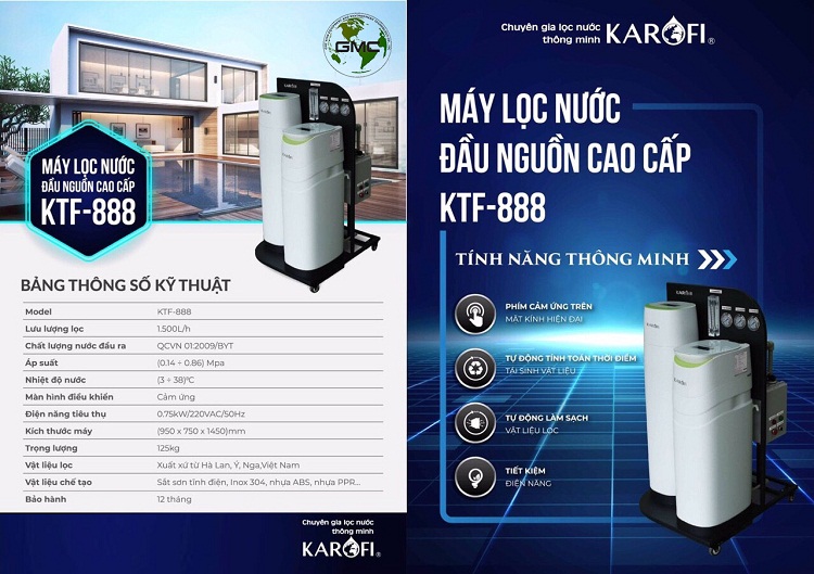 Máy lọc nước đầu nguồn cao cấp Karofi KTF-888